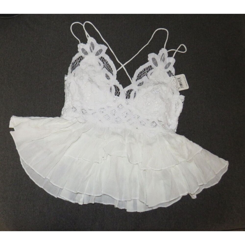 Free People White Tiered Adella Boho Cami Tank Crochet Lace Detail Size S - Picture 2 of 7